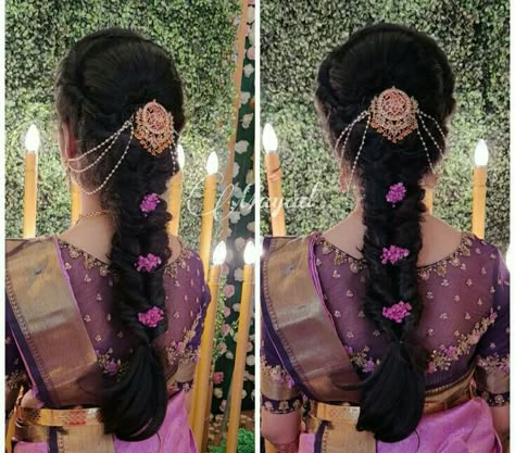 Traditional Hairstyle For Saree, Hairstyle For Saree, Messy Braided Hairstyles, Simple Bridal Hairstyle, Engagement Hair, Reception Hairstyles, Hairstyle Bridesmaid, Saree Function, Hair Style On Saree