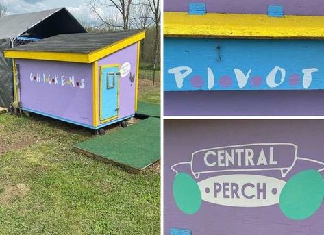 Friends Theme Chicken Coop Themed Chicken Coop, Chicken Coop Ideas, Chicken Shed, Chicken Tractors, Fancy Chickens, Coop Ideas, Backyard Chicken Farming, Backyard Poultry, Chicken Coop Designs