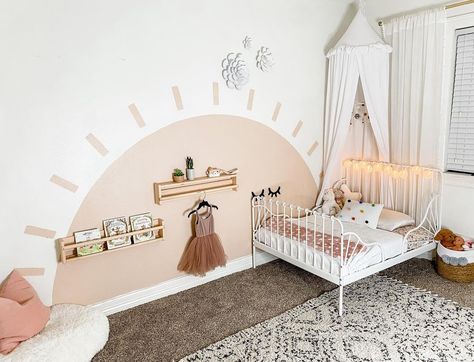 Toddler Girl Room Themes, Girl Room Themes, Ikea Minnen Bed, Ikea Toddler Bed, Leirvik Bed, Toddler Girl Bedroom, Big Girl Bed, Ikea Hack Bedroom, Girl Bed