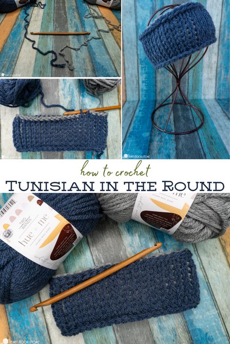 Tunisian Crochet is fun, fairly simple to learn, and stylish. Let's learn how to crochet Tunisian Crochet in the round with this tutorial! Tunisian Crochet In The Round Projects, Tunisian Crochet Round, Tunisian Crochet Hat In The Round, Tunisian In The Round, Tunisian In The Round Patterns, Tunisian Crochet Jumper, Small Tunisian Crochet Projects, Tunisian Crochet Hat, Tunisian Crochet In The Round