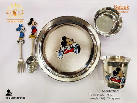 Handcrafted 925 Silver Dinner set for your little one :) Silver Dinner Set, Beaded Wedding Jewelry, Silver Articles, Baby Jewellery, Silver Plates, Kids Gold Jewelry, Pooja Items, Baby Shopping, Dancing Drawings