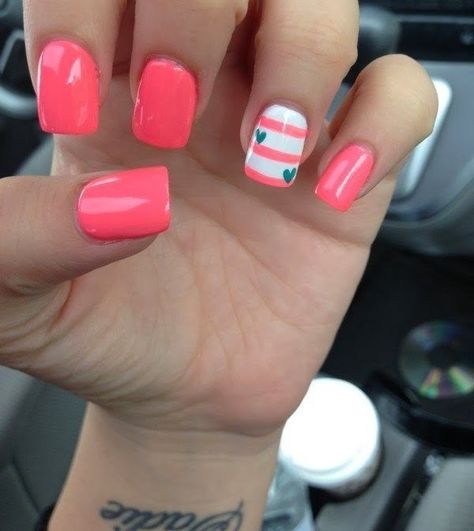 Coral Nail Polish, Nails 2014, Latest Nail Designs, Heart Nail Designs, Coral Nails, Creative Nail Designs, White Nail, Pink Nail, Cute Nail Art