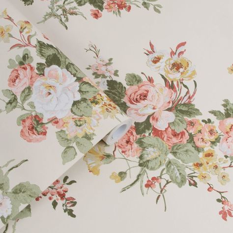 Laura Ashley Rosemore Pale Sable Wallpaper | Laura Ashley Wallpaper | Wallpaper It British Flowers, Antique Artwork, Sage Leaves, Graham & Brown, Wallpaper Direct, Woven Wallpaper, Art Antique, Pattern Repeat, More Wallpaper