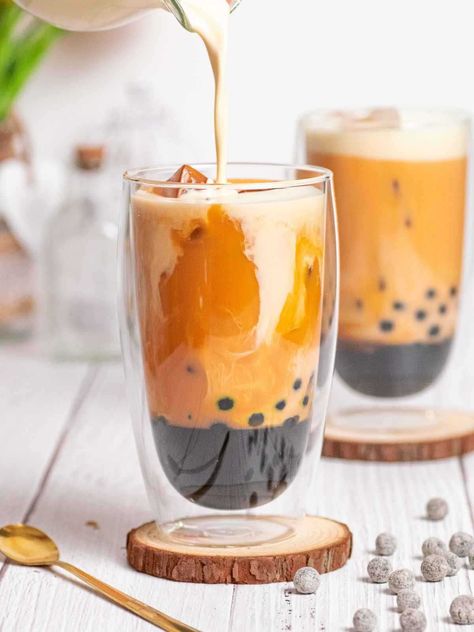 Thai Milk Tea: Authentic Bubble Tea Recipe Thai Tea Recipe, Thai Tea Boba, Thai Tea Recipes, Recipe With Condensed Milk, Hot Tea Recipes, Bubble Tea Straws, Royal Milk Tea, Glass Aesthetic, Thai Milk Tea