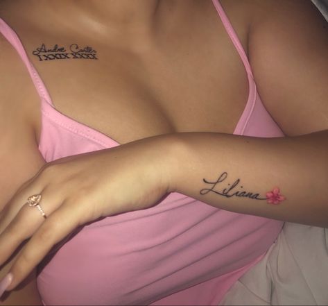 Kylie Name Tattoo, Eliana Tattoo Name, Levi Tattoo Name, Collar Bone Tattoo Name, Gf Name Tattoo Ideas, Cursive Name Tattoo, Tattoo Name Ideas, Tatto Name, Spanish Tattoos