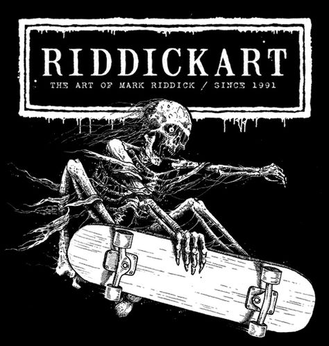 Skateboard Artist Profile: Mark Riddick - Boardpusher Blog Zombie Illustration, Art Zine, Heavy Metal Art, Skateboard Shop, Skate Art, Punk Art, Graffiti Characters, Skateboard Stickers, Skate Style