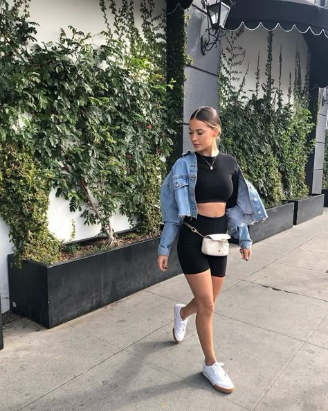 816 Followers, 431 Following, 102 Posts - See Instagram photos and videos from Alexis Trosclair (@alexistrosclair) Jean Jacket Outfits Summer, Lazy Outfit Ideas, Biker Shorts Outfits, Bike Shorts Outfit, Look Legging, Biker Shorts Outfit, Jean Jacket Outfits, Summer Shorts Outfits, Crop Jean Jacket