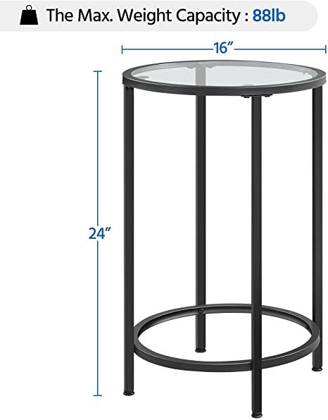 AmazonSmile: YAHEETECH End Table,Round Side Table,Small Coffee Accent Table Nightstand Modern Style w/Glass Top & Metal Frame for Living Room, Balcony, Bedroom, Porch, Small Space,Black: Furniture & Decor Glass Top Bedside Table, Porch Office, Metal Accent Table, Table With Glass Top, Nightstand Set Of 2, Metal End Tables, Round Accent Table, Glass End Tables, Glass Side Tables