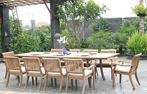 11 Pc Luxurious Grade-A Teak Dining Set - Large 117" Rectangle Table. You may find out more about the item by just clicking on the image link Teak Patio Table, Teak Patio Furniture, Outdoor Rocking Chairs, Teak Outdoor, Concrete Patio, Rectangle Table, Arm Chairs, Patio Stones, Small Patio