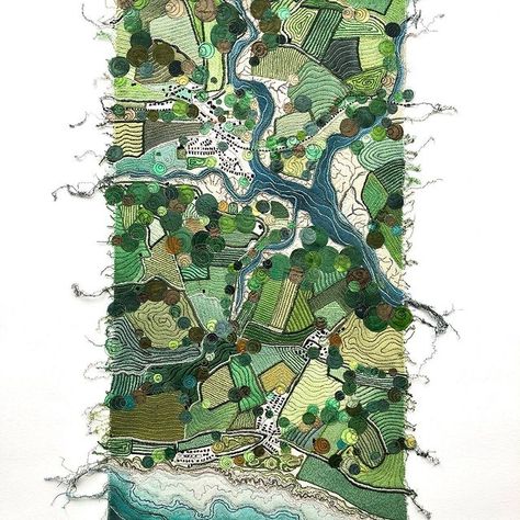 Kate Tarling (@katetarlingtextiles) | Instagram Visuell Identitet, Map Quilt, Freehand Machine Embroidery, Creation Art, Framed Map, Framed Embroidery, Landscape Features, Hand Painted Silk, Design Lab