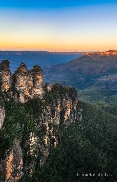 Three Sisters Sunrise View in Blue Mountains, Australia Blue Mountains Australia, 3 Sisters, Blue Mountains, Three Sisters, Landscape Artist, Blue Mountain, Phone Covers, Ipad Case, Monument Valley