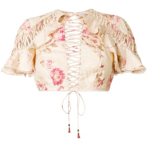 Zimmermann Corset-style Floral Top ($493) ❤ liked on Polyvore featuring tops, pink floral top, pink top, corset style tops, zimmermann and floral tops Crochet Trim Top, Lace Up Crop Top, White Ruffle Top, Frilly Blouse, Pink Floral Top, Sheer Floral Blouse, Flounce Top, White Floral Top, Color Blouse