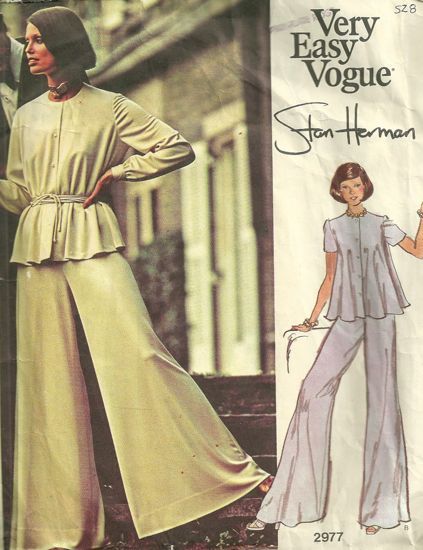 Vogue 2977 1 Pattern Palazzo Pants, 70s Vogue, Vintage Vogue Sewing Patterns, Flared Top, Flare Top, Vogue Sewing Patterns, Vogue Pattern, Vogue Patterns, Sewing Pattern Sizes