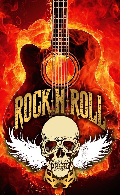 Rock And Roll Background, Rock And Roll Wallpaper, Rock N Roll Wallpaper, Guitar Background, Rock N Roll Tattoo, Daenerys Targaryen Art, Arte Heavy Metal, Skull With Wings, Rock Wallpaper