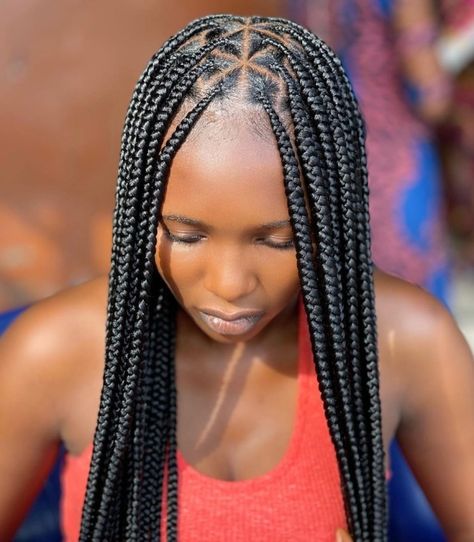 Medium Box Braids Styles, Knotless Braids Hairstyle, Box Braids Length, Triangle Part Box Braids, Medium Sized Box Braids, Bohemian Knotless Braids, Braids Length, Curled Hair With Braid, Bohemian Knotless