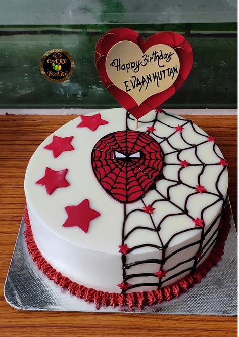 Simple Cartoon Cake Designs, Boy Birthday Cake Simple, Cartoon Cake For Boys, Simple Cake Designs For Boys, Bon Voyage Cake, Fruit Cake Design, Cake Designs For Boy, Spider Cake, Decorating Frosting