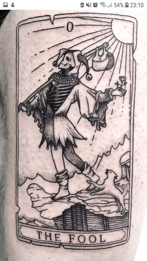 Mens Tarot Card Tattoo, Fools Tarot Card Tattoo, 7 2 Card Tattoo, Joker Tarot Card Tattoo, Tarot Card Tattoo Hermit, Tarot Card Tattoo The Magician, The Fool Tarot Tattoo Design, The Fool Card Tattoo, Tarot Card Tattoo Design Simple