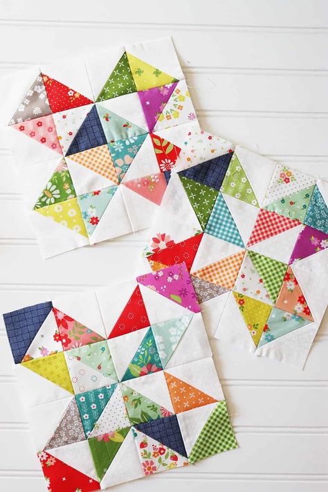 Half Square Triangle Scrappy Quilt - A Quilting Life Hst Quilts, Half Square Triangle Quilts Pattern, A Quilting Life, Quilt Star, Triangle Quilt Pattern, Half Square Triangle Quilts, Fat Quarter Quilt, Scrap Quilt Patterns, Half Square Triangle