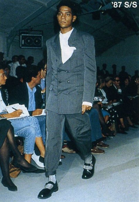 Jean-Michel Basquiat at Comme des Garçons SS87 Basquiat Fashion, Comme Des Garcons Runway, Michael Basquiat, 2023 Editorial, 1999 Style, Jm Basquiat, Jean Michel Basquiat Art, Basquiat Art, Dennis Hopper