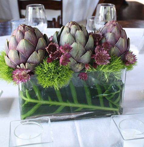 Adorable Artichokes Thanksgiving Centerpiece Idea | Charming Thanksgiving Centerpieces For A Homestead Table Setting Artichoke Table Decor, Artichoke Arrangements, Men Bouquet, Vegetable Arrangements, Flower Arrangements Ideas, Arreglos Ikebana, Modern Floral Arrangements, Modern Arrangements, Corporate Flowers