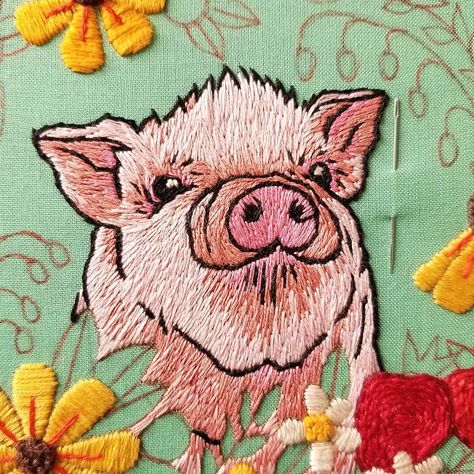 amy on Instagram: “progress on le pig 🐖❤️ #threadpainting * * * #modernembroidery #handstitched #embroidery #handembroidery #needlework #needlecraft…” Mythology Embroidery, Pig Embroidery, Embroidery Tshirt, Thread & Yarn, Thread Painting, Textile Crafts, Animal Embroidery, Handmade Embroidery, Modern Embroidery