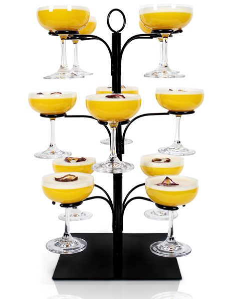 PRICES MAY VARY. INNOVATIVE DESIGN - Utilizes innovative patented technology for rubber inserts, ensuring glasses filled with drinks remain stable, preventing any wobbling of the mimosa tower. STURDY CONSTRUCTION - Welded branches provide added stability, making it suitable for holding up to 12 mimosa glasses glasses filled with drinks. HIGH CAPACITY - 19.5" High x 12" Wide holds up to 12 glasses of various styles, making it perfect for entertaining large groups. Ideal for gifting to cocktail en Mimosa Tower, Champagne Tree, Cocktail Tree, Mimosa Glasses, Mimosa Drink, Wine Tree, Champagne Fountain, Cocktail Hour Decor, Brunch Party Decorations