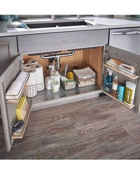 Kitchen Sink Storage, Desain Pantry, Kitchen Cupboard Designs, Kabinet Dapur, Diy Kitchen Renovation, Small Kitchens, Diy Kitchen Storage, Kitchen Design Plans, Kitchen Cabinet Organization