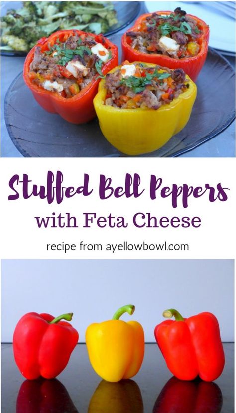 Stuffed Bell Peppers with feta cheese Healthy Stuffed Bell Peppers, Feta Stuffed Peppers, Easy Microwave Recipes, Meals Under 500 Calories, Feta Cheese Recipes, Ground Meat Recipes, Healthy Meals For One, Cheap Healthy Meals, Easy Meals For Kids