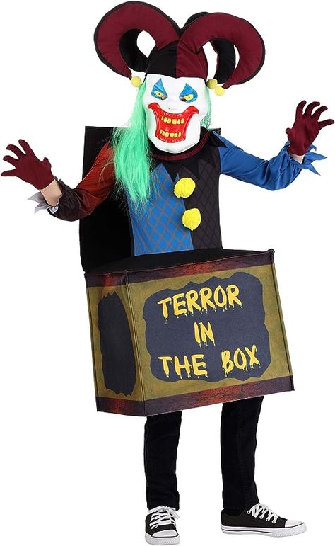 Amazon.com: Fun Costumes Haunted Jack in the Box Costume | Kids Jack In The Box Costume, Clown Jack In The Box Costume for Children : Clothing, Shoes & Jewelry Jack In The Box Costume, Jack In The Box Clown, Costume Clown, Pop Goes The Weasel, Fun Costumes, Box Costumes, Evil Clowns, Scary Costumes, Easy Costumes