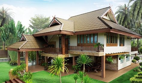 Modern Thai Style House Thai House Design, Filipino House, Rumah Moden, House Structure Design, Home Designs Exterior, Philippine Houses, Pelan Rumah, Thai House, Rest House