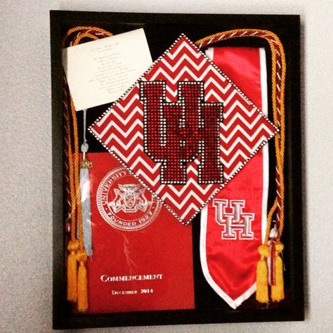 University of Houston graduation memory box! U Of H University Of Houston, University Of Houston Graduation Party, University Of Houston Graduation, Graduation Shadow, Graduation Regalia, Shadow Box Graduation, Graduation Memories, College Graduation Parties, College Graduate