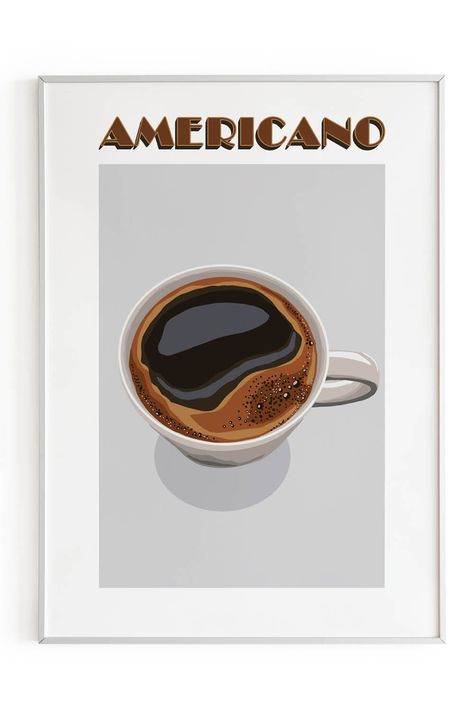 Americano Poster | Black Coffee Poster | Minimal Coffee Print | Retro Coffee Poster Coffee Quote Art, Minimal Coffee, Food Illustration Design, Coffee Artwork, Tea Labels, Cafe Posters, Christmas Graphic Design, Americano Coffee, Bear Artwork