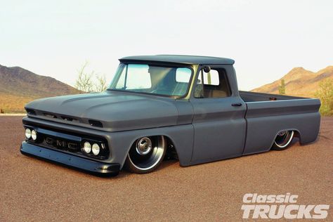 The first thing Greg Kathrein did when he bought this 1966 GMC Fleetside truck was take it apart before putting it back together again. 1966 Chevy Truck, Wide Bed, Classic Trucks Magazine, Slammed Trucks, Lowered Trucks, C10 Chevy Truck, C10 Trucks, Rat Rods Truck, Vintage Vehicles