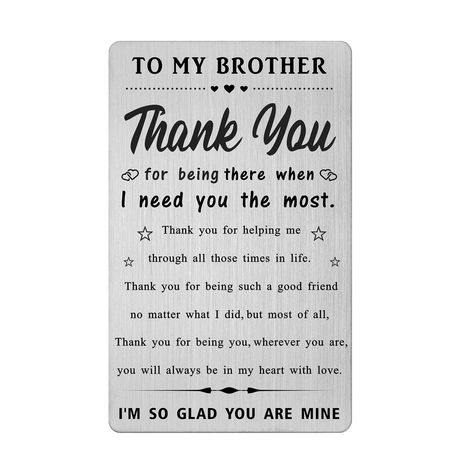 PRICES MAY VARY. Brother Wallet Card: Engraved with heartfelt message for brother on his birthday, Christmas, Valentine's Day, Father's Day, New Year, Graduation, Anniversary Durable Stainless Steel Material: Made of stainless steel with no rust, no allergy, no fading, no deformation, keeps card in good condition for long Compact Size: Card measures 3.35 x 2.17 x 0.03 inches, fits perfectly in any wallet Gift Ready: Comes with free blue gift envelope for easy gifting Laser Engraved: Beautifully Brother Christmas Card, Message For Brother, Brother Birthday Card, Brother Gifts, Card Gifts, Birthday Cards For Brother, Brother Christmas, Always Thinking Of You, Engraved Wallet