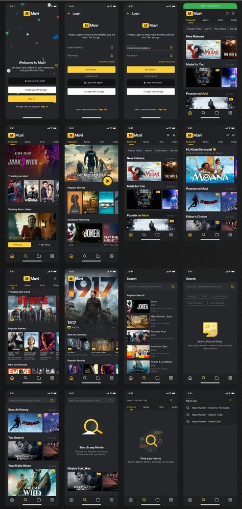 Muvi - Movie Streaming UI Kit Event App, Android Design, Movie App, App Interface Design, App Home, Movie Streaming, Web Ui Design, App Layout, Ios Design