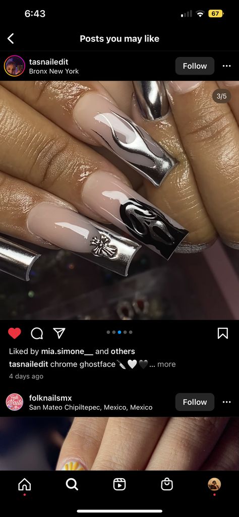 Horror Nails Designs, Horror Themed Nails, Horror Movie Nails, Spooky Sets, Ghost Face Nails, Ghostface Nails, Scream Nails, Scary Nails, Tech Ideas