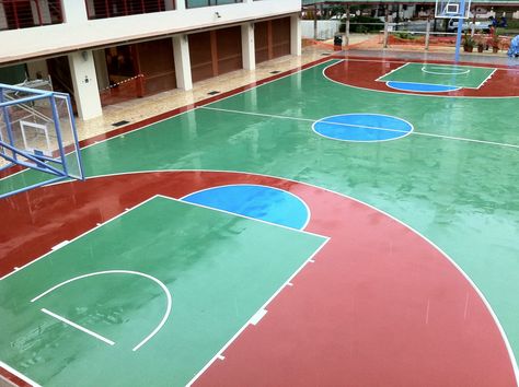 The newly painted basketball court at Cheng San Community Club ... Basketball Court Painting, Painted Basketball Court, Painted Basketball, Nba Style, Basketball Scoreboard, Volleyball Court, Nba Fashion, Basketball Hoops, Sports Clubs