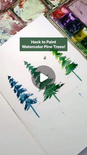 Irshad Ahmad Ansari on Instagram: "🌲✨ Dive into the enchanting world of Watercolor pine trees with this simple hack! Sketch a straight line, craft a triangle, and let the magic begin. Paint each triangle with lush green shades, embracing the beauty of vibrant strokes. Shape your trees naturally, changing colors for a lively touch. Ready to explore? Save this reel for your artistic journey. Share the creativity, tag your pals, and follow for more Watercolor wonders! 🎨💚 #WatercolorMagic #PineTreeArt #ArtisticJourney #NatureInArt #HappyPainting #ArtInspiration #WatercolorLove #ArtCommunity #CreativeProcess #PaintingTips #LearnToPaint #ArtTipsAndTricks #ShareYourArt #ArtTutorial #WatercolorPineTrees #ArtisticMinds #ExploreCreativity #WatercolorTips #watercolour #watercolortricks #watercolo Watercolour Trees Simple, Watercolor Art For Beginners Nature, Pine Tree Watercolor Tutorial, Watercolor Tree Tutorial, Pine Tree Watercolor Painting, Easy Watercolor Trees, Watercolour Christmas Tree Cards, Watercolour Trees Tutorials, Watercolor Trees Tutorial