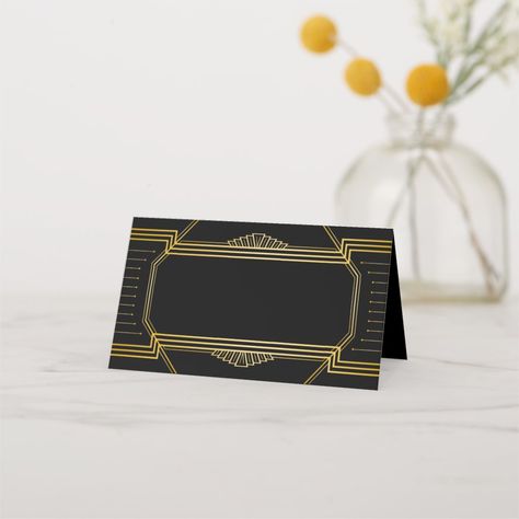 Black Gold Wedding, 1920s Wedding, Gatsby Wedding, Elegant Art, Vintage Elegant, Wedding Places, Wedding Place Cards, Gatsby, Place Cards