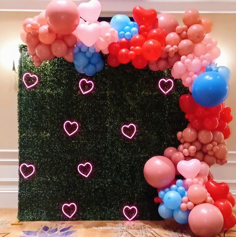 Red Pink Blue Balloon Garland, Neon Hearts, Grass Backdrops, College Things, Red Balloon, Blue Party, Blue Balloons, Pink Balloons, Pink Parties