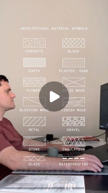 Navarro & Man on Instagram: "Material symbols fall under the architecture-related symbol umbrella, showcasing the content of drawings, floor plans, and elevations. Sometimes, different symbols can represent the same material. So, avoid assumptions and closely follow the symbol legend when interpreting drawings 💡#protips #architecture #architect #architecturestudent #buildingmaterials #symbol #blueprint #construction #designtips #designprocess #renovationproject" Blueprint Symbols, Blueprint Construction, Floor Plan Symbols, Gravel Stones, Different Symbols, Architectural Materials, Design Hack, Architecture Student, Concrete Blocks