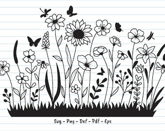 Wildflower Svg Free Cricut, Boho Svg Free, Free Flower Svg Files For Cricut, Wild Flower Svg, Butterfly Botanical, Wildflower Svg, Flower Svg Files, Flower And Butterfly, Png Flower