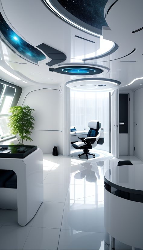 Futuristic Office Room, Futuristic Workspace, Futuristic House Interior, Sci Fi Home, Futuristic Office, Futuristic Interior Design, Jorge Gonzalez, Futuristic House, Interior Design Office