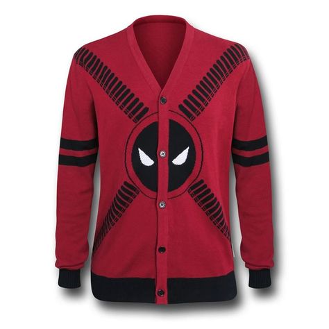 Deadpool Symbol and Straps Men's Cardigan Men Symbol, Deadpool Symbol, Deadpool Outfit, Geek Clothes, Mr Rogers, Men's Cardigan, Mens Cardigan, Mens Costumes, Sweater Shop