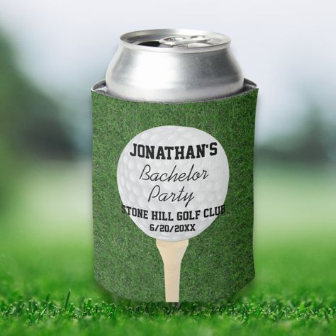 Bachelor Golfing Party or Birthday Golfing Party Can Cooler - Bachelor Party gifts Birthday Golf, Green Grass Background, Golf Birthday Party, Grass Background, Wedding Koozies, Bachelor Party Gifts, Golf Party, Golf Birthday, Golf Tee