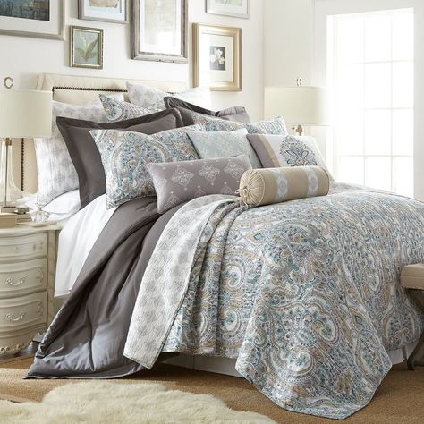 Levtex Home Rome Twin Quilt Set, Medalion, Reversible, 100% Cotton, Gray Damask Bedding, Paisley Bedding, Oversized Quilt, King Quilt Sets, Bedroom Accent, Garden Quilt, King Pillows, Twin Quilt, King Quilt