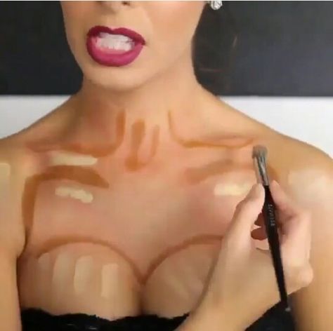 Extreme Contour Makeup, How To Contour Collar Bones, Body Contouring Makeup, Stomach Contour, Chest Contouring, Contour Chest, Science Makeup, Chest Contour, Kevin Alvarez