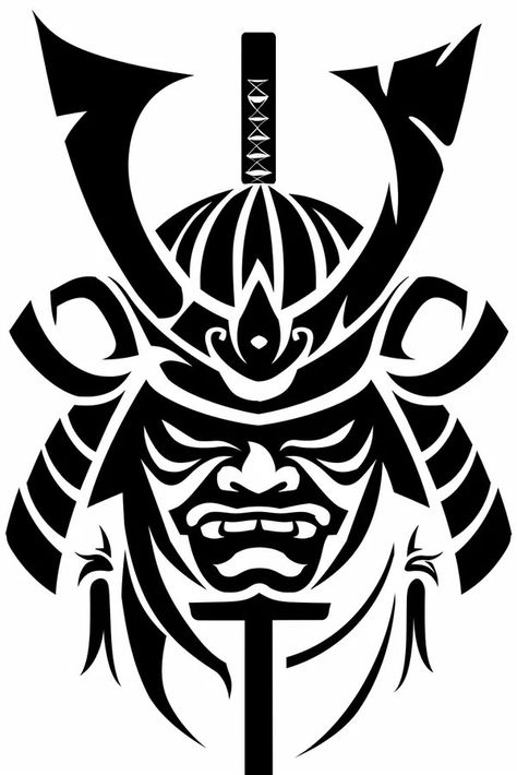 Tattoo idea: tribal black and white symbol A samurai helmet kabuto 23 Samurai Stencil, Samurai Helmet Tattoo, Afro Painting, Helmet Drawing, Symmetrical Tattoo, Samurai Helmet, New Tattoo Designs, White Symbol, Samurai Artwork