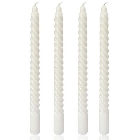 PRICES MAY VARY. 🐬 4 Pack White Candles: The set of taper candles includes 4 white spiral candle sticks which burns roughly 6-8 hours. Our tall candlesticks feature a beautiful white color that will add a pop of color to any space or event. 🕯️ Fits Most Taper Candles Holder: This dinner candles are 10 inches in lenghth with bottom diameters of 0.82 inches, designed to fit most standard candlesticks, making them a convenient choice for your next gathering. 💧 Dripless and Unscented Candles: Our White Taper Candles, Spiral Candle, Unscented Candles, Tall Candles, Candles Holder, Spiral Candles, Tall Candlesticks, Dinner Candles, Tall Candle