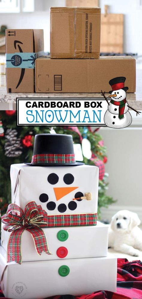 These cardboard box snowmen are so adorable. You can easily craft these fun snowmen and enjoy this winter decoration in your home. Using old cardboard boxes accumulated from those delivery services and a few supplies you can find at the dollar store or craft store, you can have one of these adorable snowmen decorations for your home. Have fun crafting your own cardboard box snowman for your Christmas decorations this year. #christmas #decoration #craft #holiday #homemade Snowmen Decorations, Box Snowman, Christmas Decorating Hacks, Diy Snowman Decorations, Snail Craft, Smart School House, Cardboard Craft, Smart School, Cardboard Box Crafts